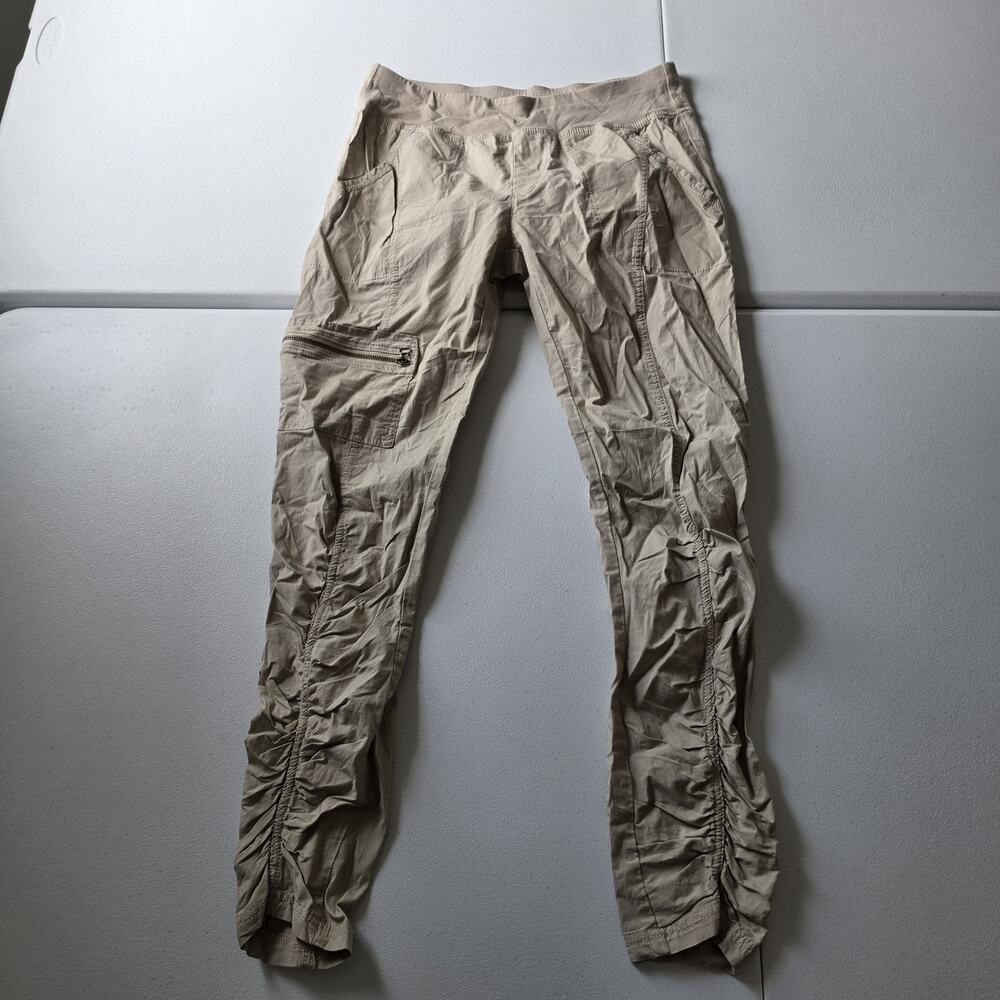 Wearables Pants Womens Small Beige Cargo Twill Ruched Tapered Elastic Waist